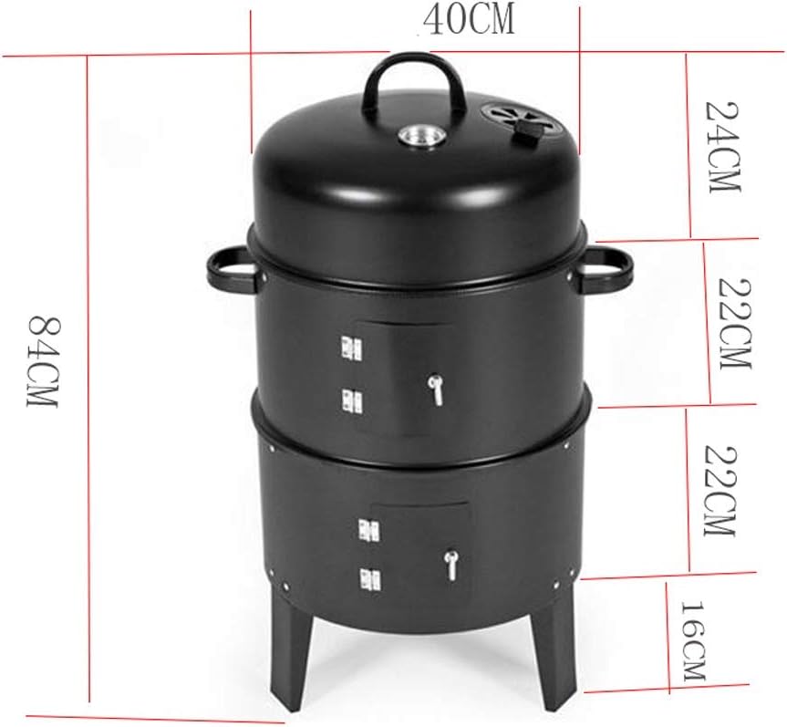 Holzkohle Grill/Bräter/Smoker 3 in 1, Metall, schwarz