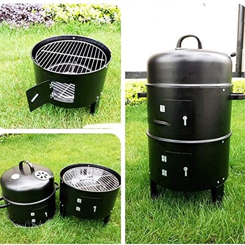 Holzkohle Grill/Bräter/Smoker 3 in 1, Metall, schwarz
