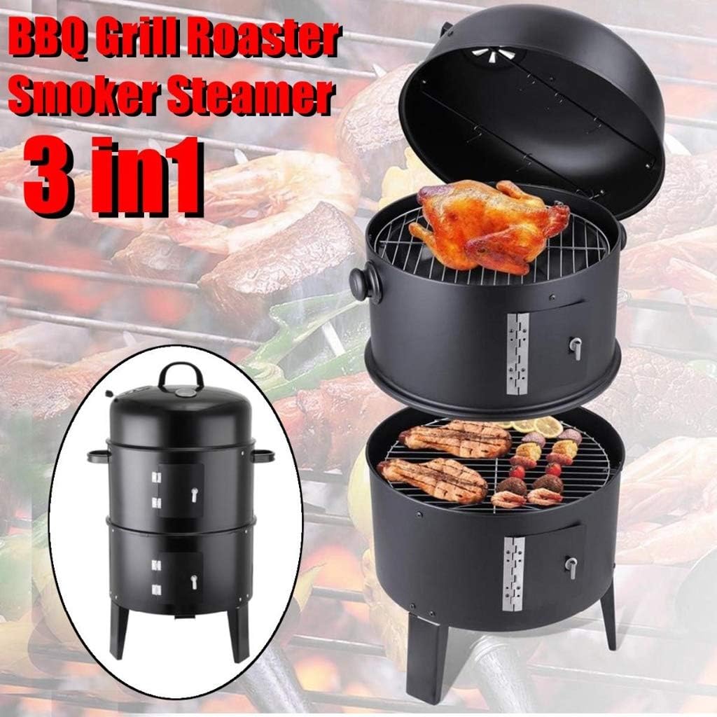 Holzkohle Grill/Bräter/Smoker 3 in 1, Metall, schwarz