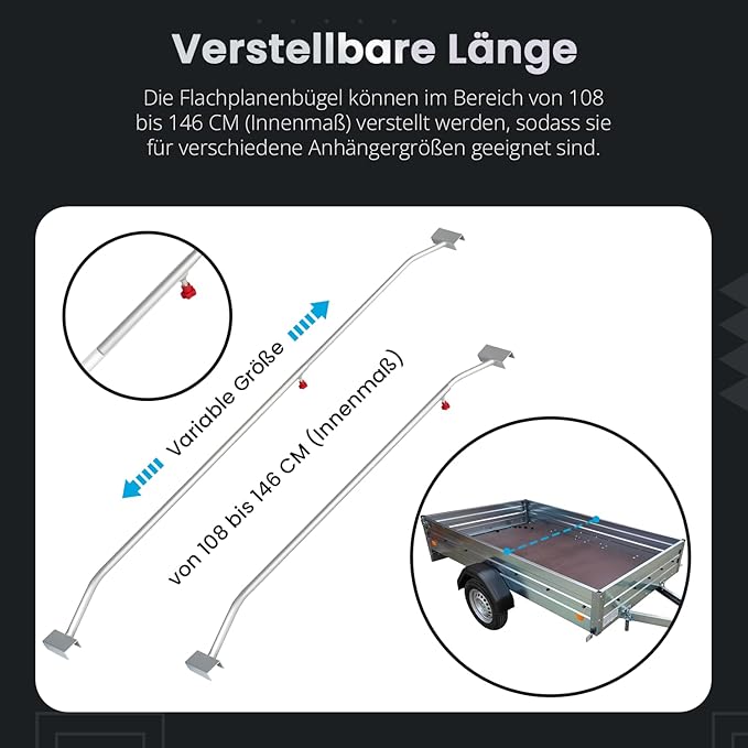 Flat tarpaulin bracket - 2x trailer flat tarpaulin brackets made of aluminum, adjustable 108-146 cm with knob screw