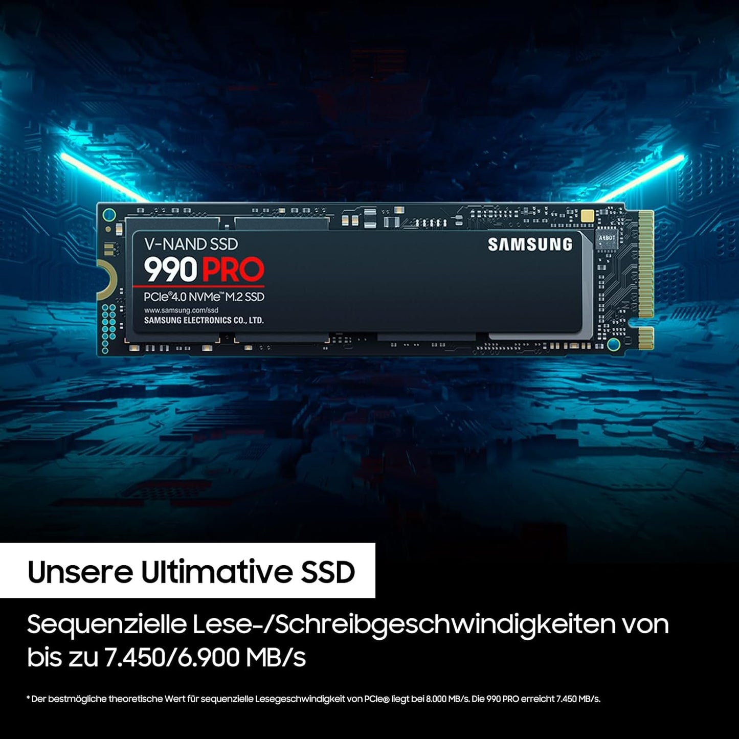 Samsung 990 PRO NVMe M.2 SSD, 2 TB, PCIe 4.0, 7.450 MB/s Lesen, 6.900 MB/s Schreiben