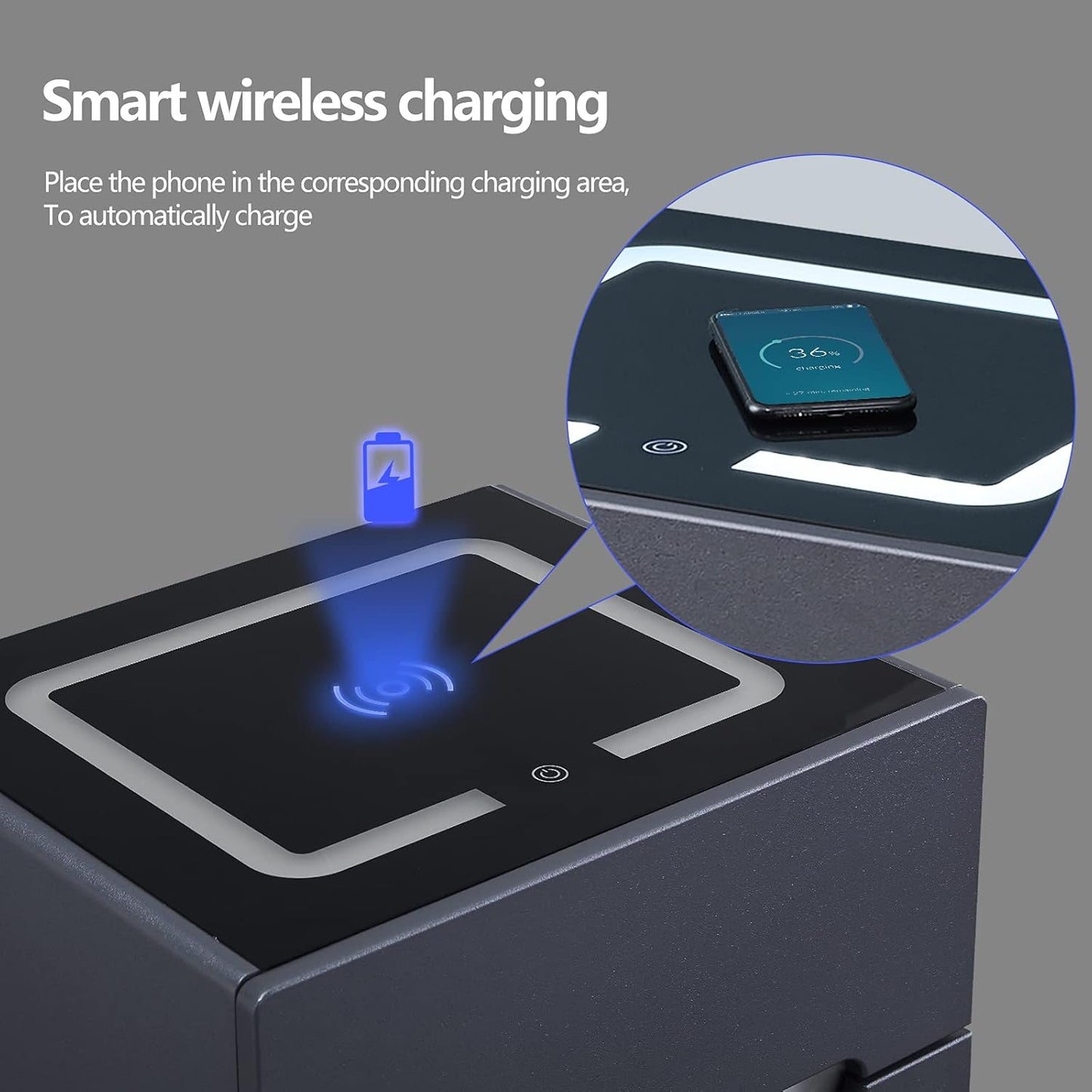 Table de chevet pour chambre à coucher avec chargeur sans fil et commande tactile couleur
