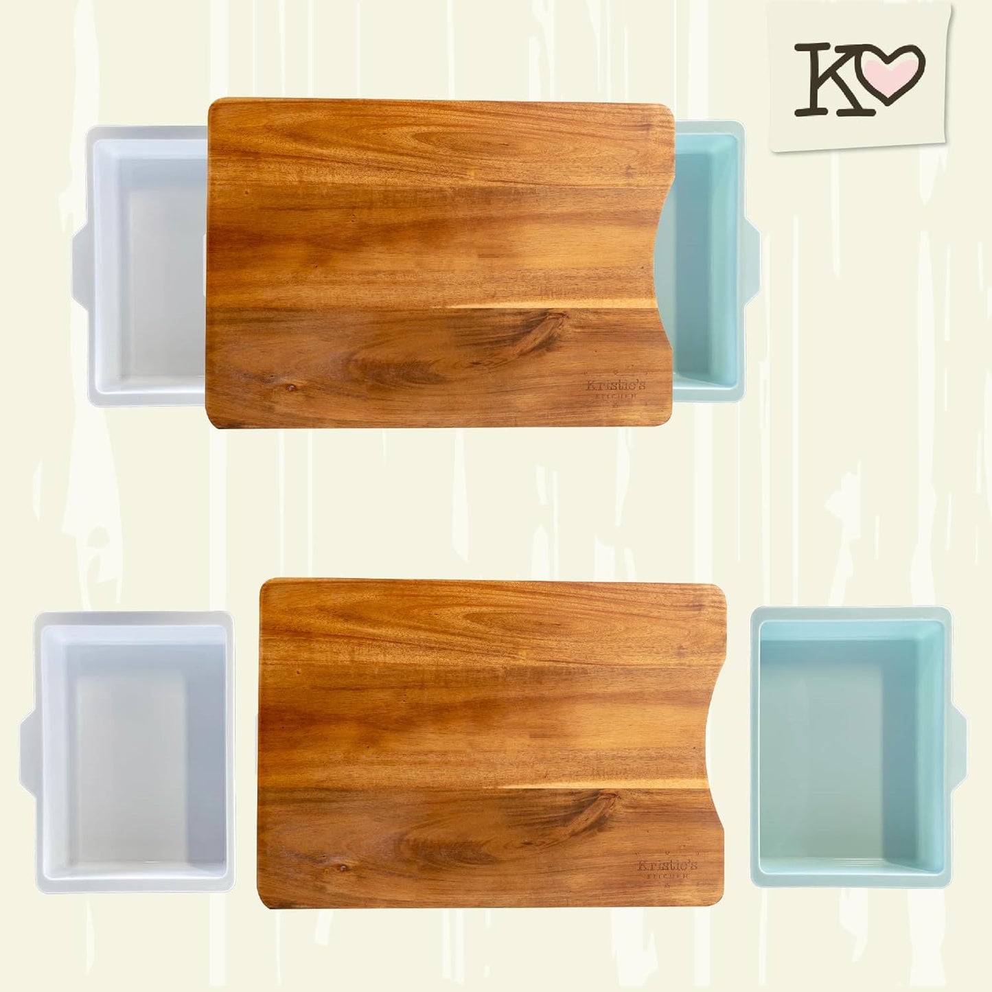 Planche à découper Kristie's Kitchen avec récipients | Planches à découper en bois d'acacia bio pour la cuisine | Planches à découper et bols de service | Plateau à tapas | Planche à découper en acacia