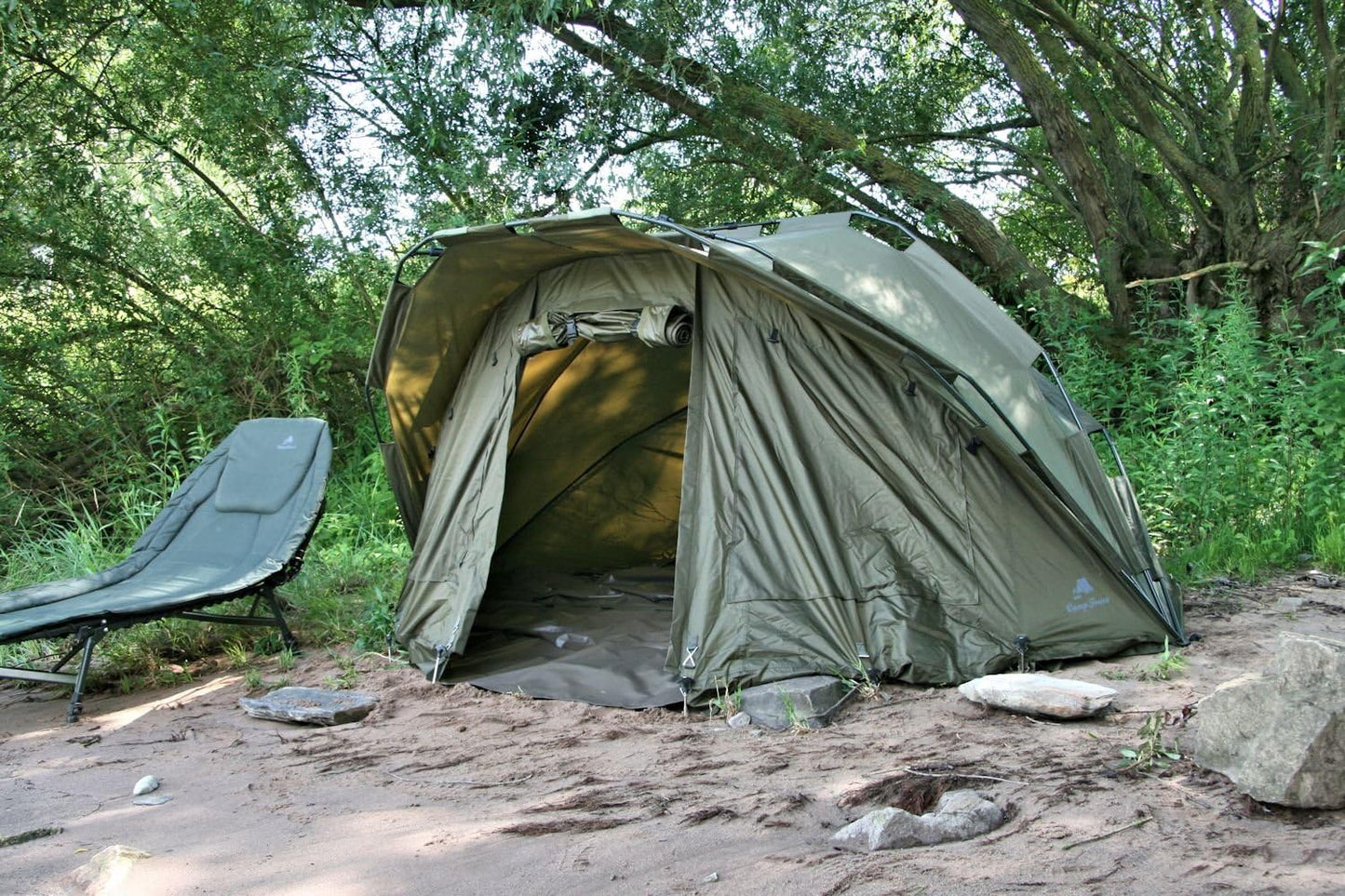 CampFeuer Angelzelt Hurricane AZ11 | 2 Mann Karpfenzelt für Angler mit 10000 mm Wassersäule | wasserdicht | 2 Mann Bivvy Tent Anglerzelt | Fischerzelt mit Boden
