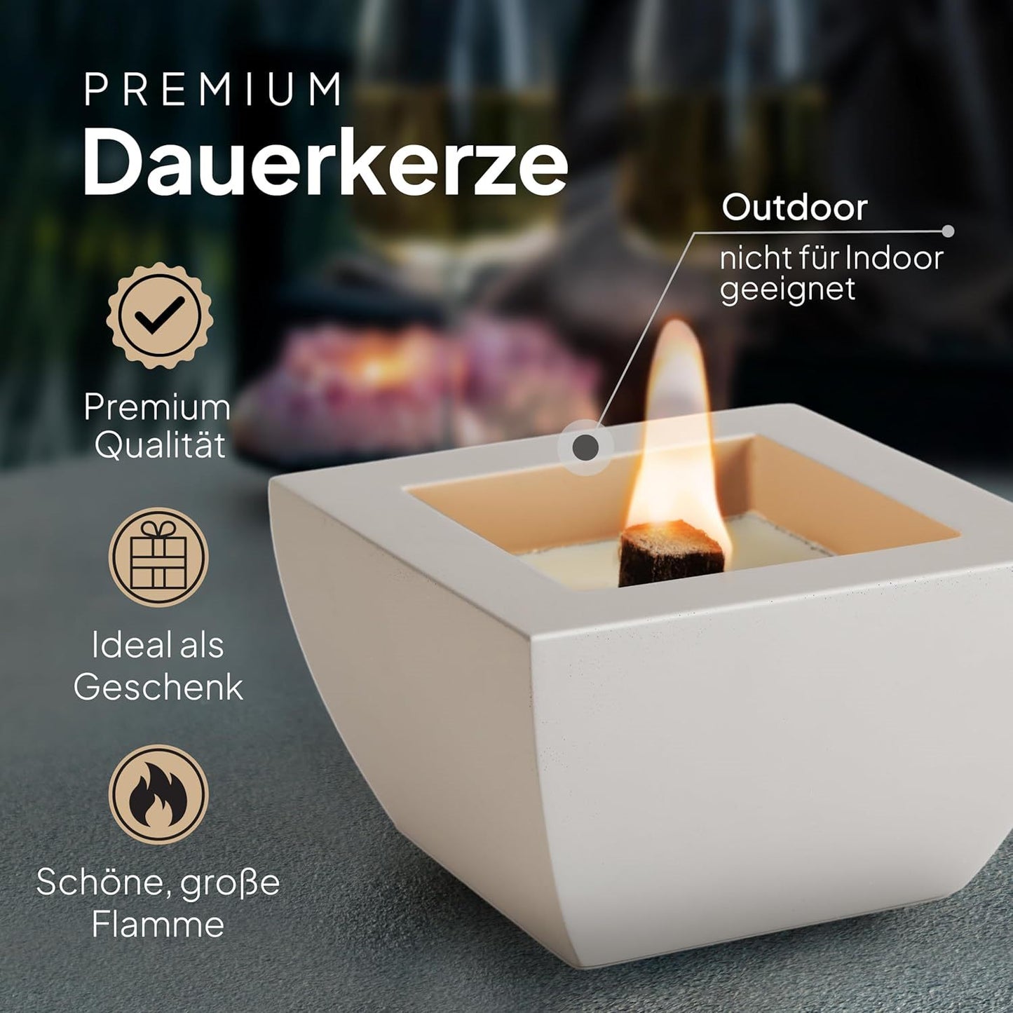 mahona - Tischfeuer mit Dauerdocht / Betonkerze
