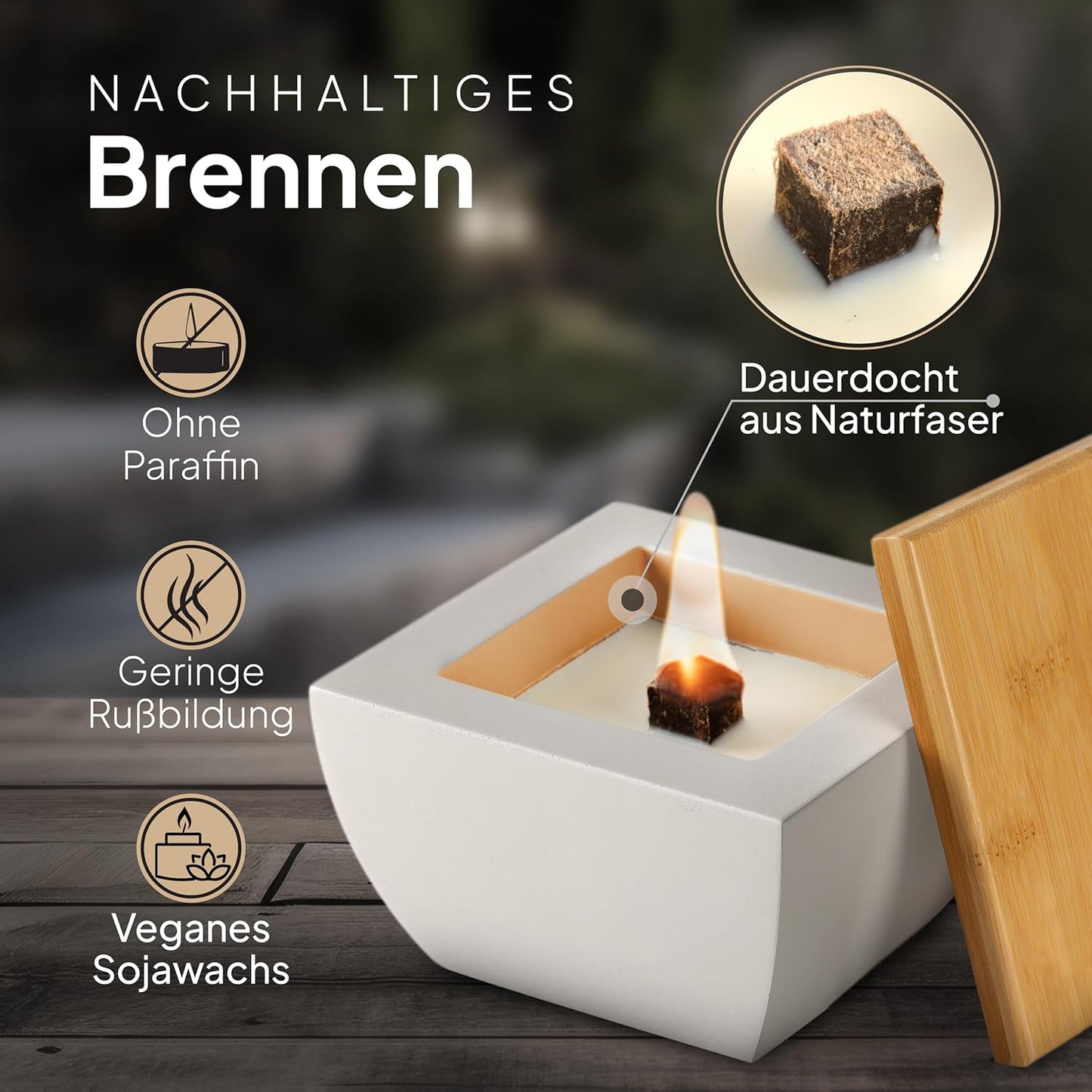 mahona - Tischfeuer mit Dauerdocht / Betonkerze