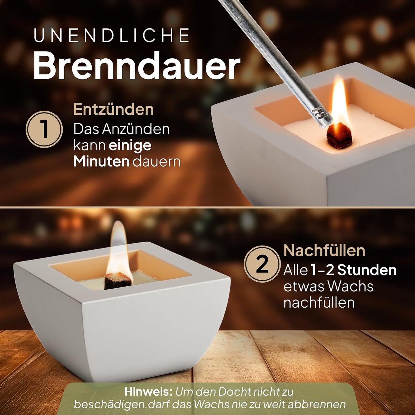 mahona - Tischfeuer mit Dauerdocht / Betonkerze