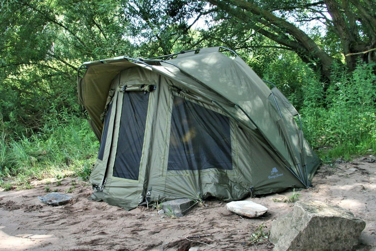 CampFeuer Angelzelt Hurricane AZ11 | 2 Mann Karpfenzelt für Angler mit 10000 mm Wassersäule | wasserdicht | 2 Mann Bivvy Tent Anglerzelt | Fischerzelt mit Boden
