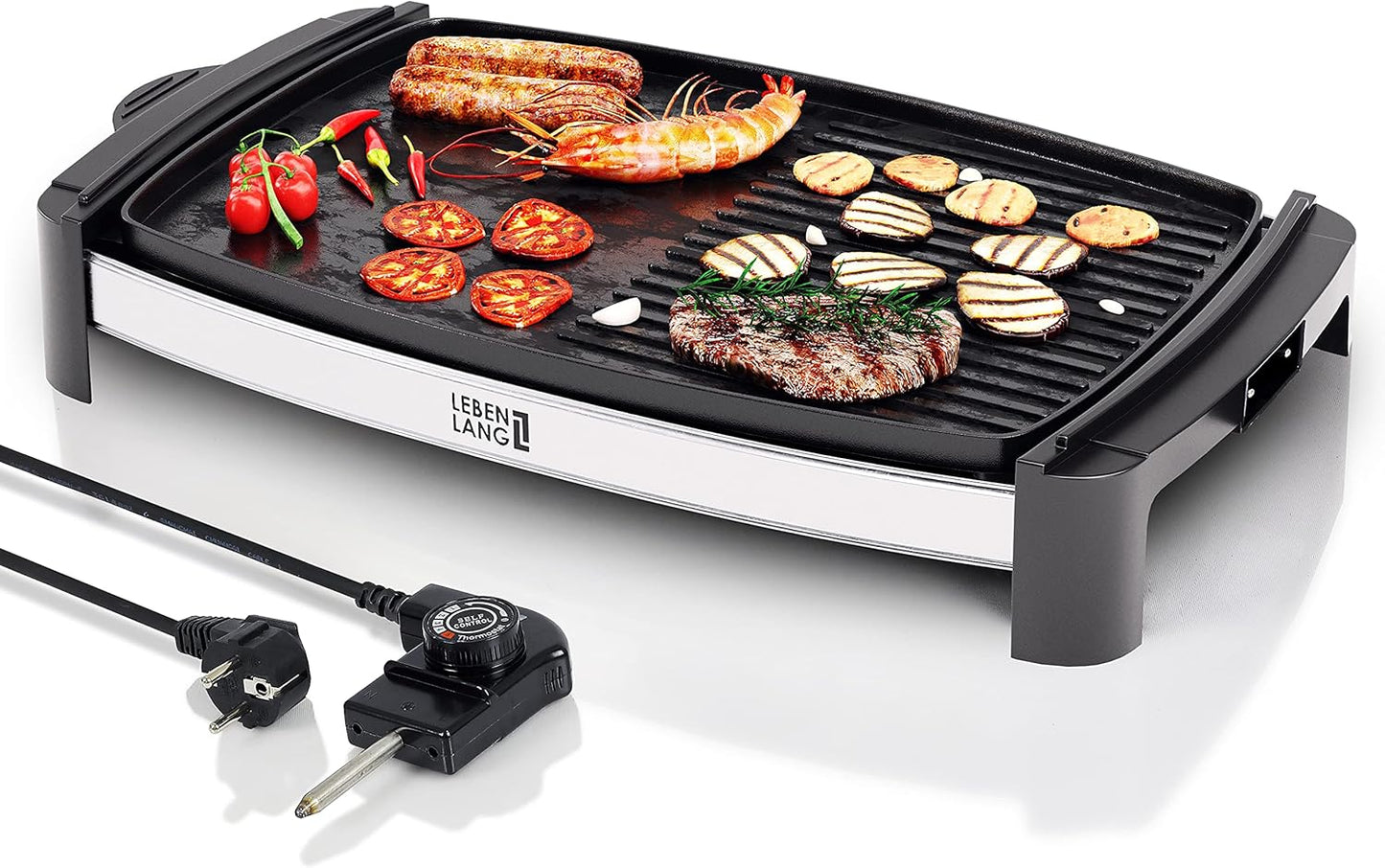 Barbecue électrique LIFETIME 2200 W – Barbecue électrique pour 4 à 8 personnes | Barbecue portable XXL pour l'intérieur | Barbecue de table Tepaniaky pour balcon