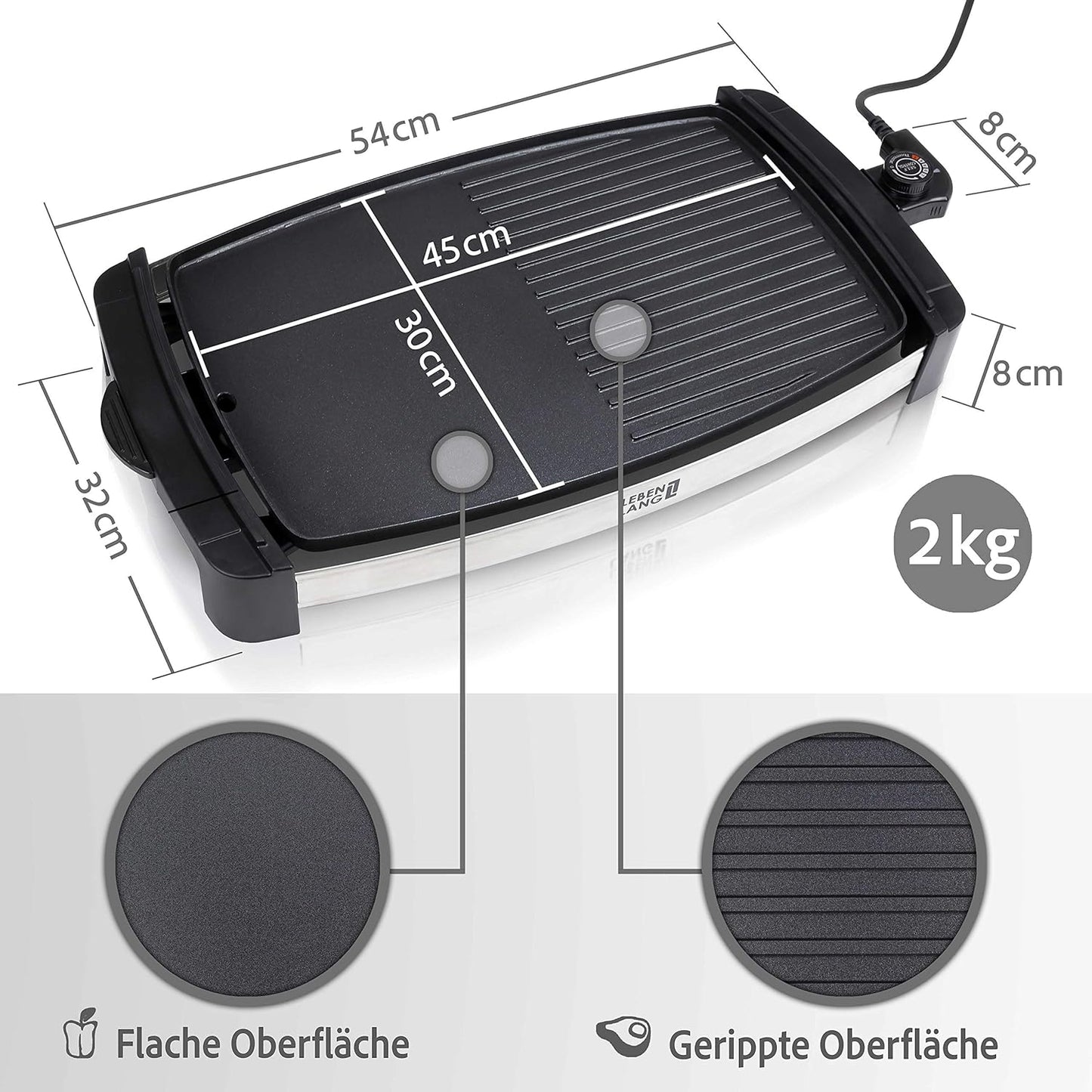 Barbecue électrique LIFETIME 2200 W – Barbecue électrique pour 4 à 8 personnes | Barbecue portable XXL pour l'intérieur | Barbecue de table Tepaniaky pour balcon