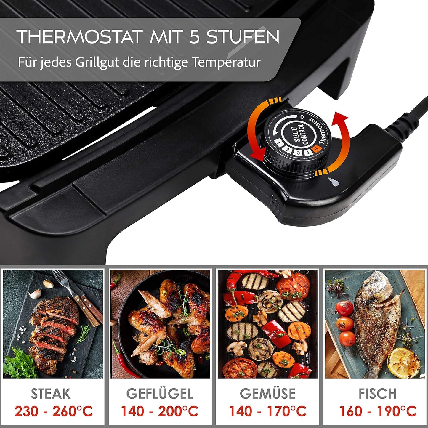 Barbecue électrique LIFETIME 2200 W – Barbecue électrique pour 4 à 8 personnes | Barbecue portable XXL pour l'intérieur | Barbecue de table Tepaniaky pour balcon
