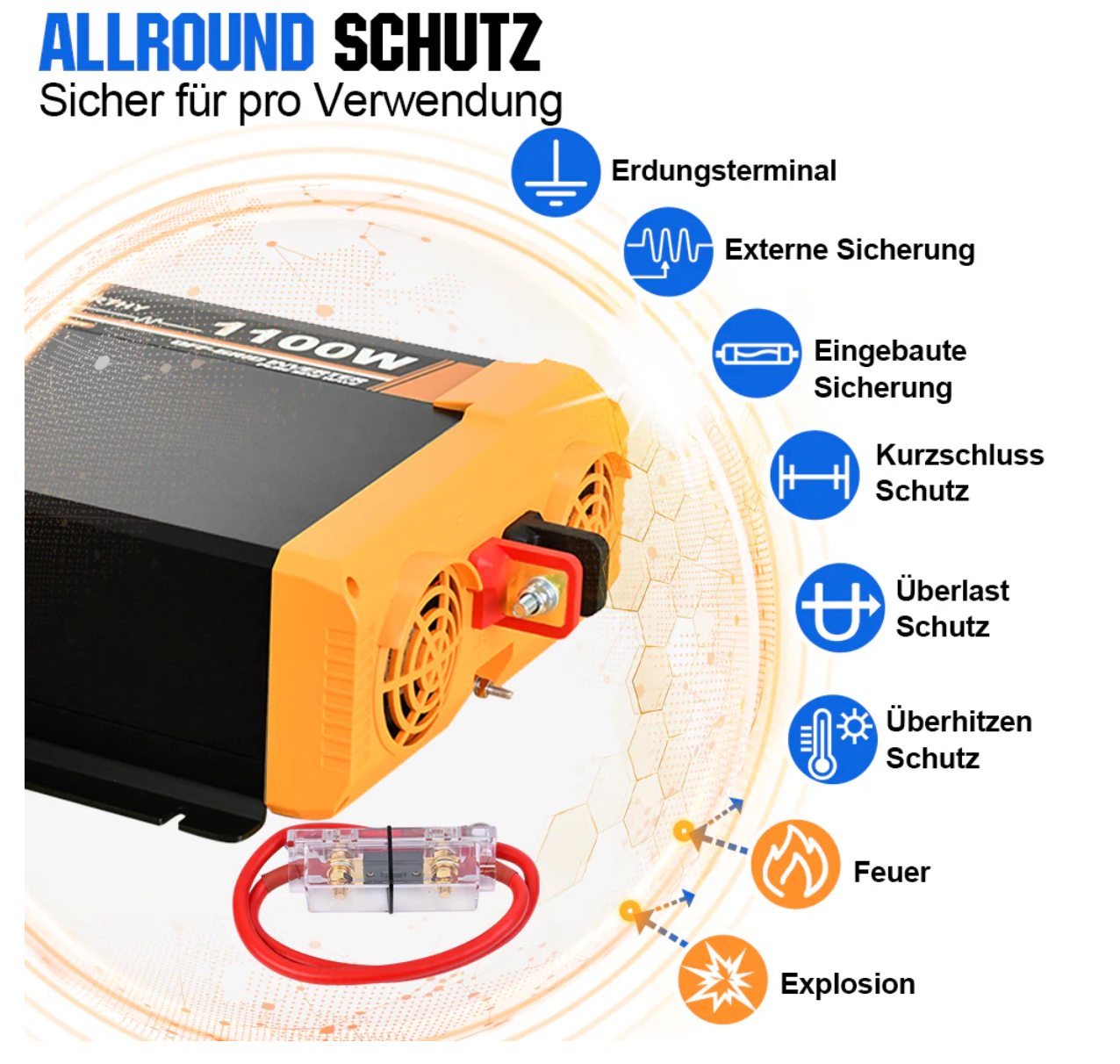 ECO-WORTHY - Inverter 12v to 230v, 1100W