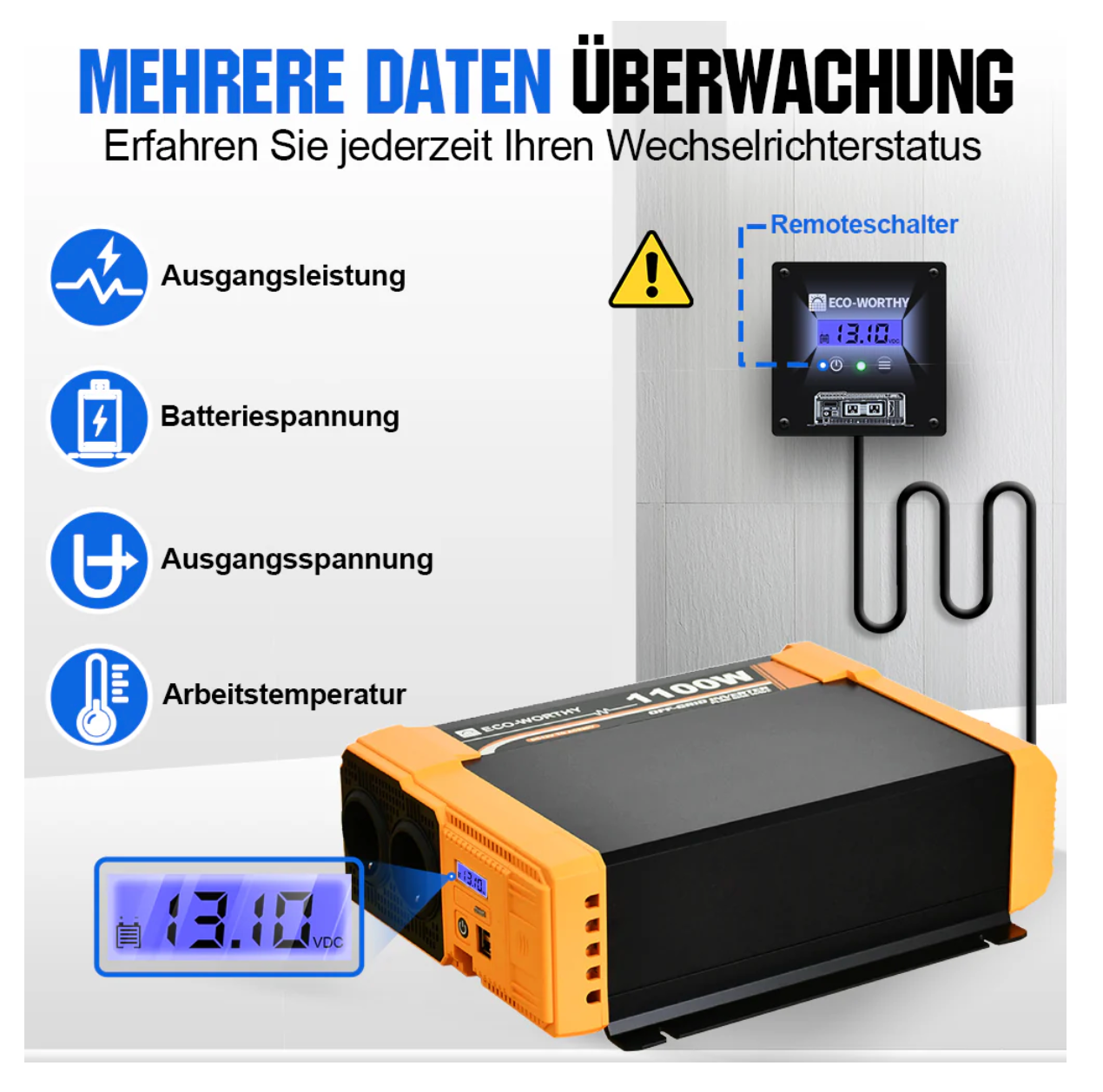 ECO-WORTHY - Inverter 12v to 230v, 1100W