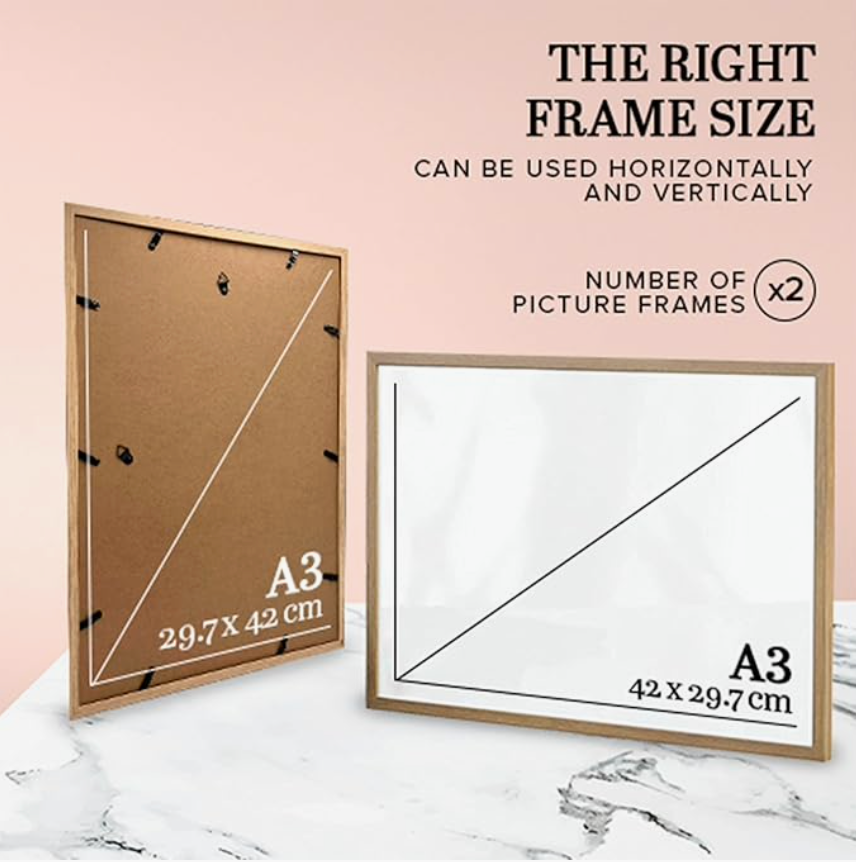 edihome - Bilderrahmen A3, (2 Stück), 29,7 x 42, Holz, Photo Frame, Rahmen din A3, für Diplome, bruchsicheres Acrylglas, für Poster und Bilder, Hoch- und Querformat