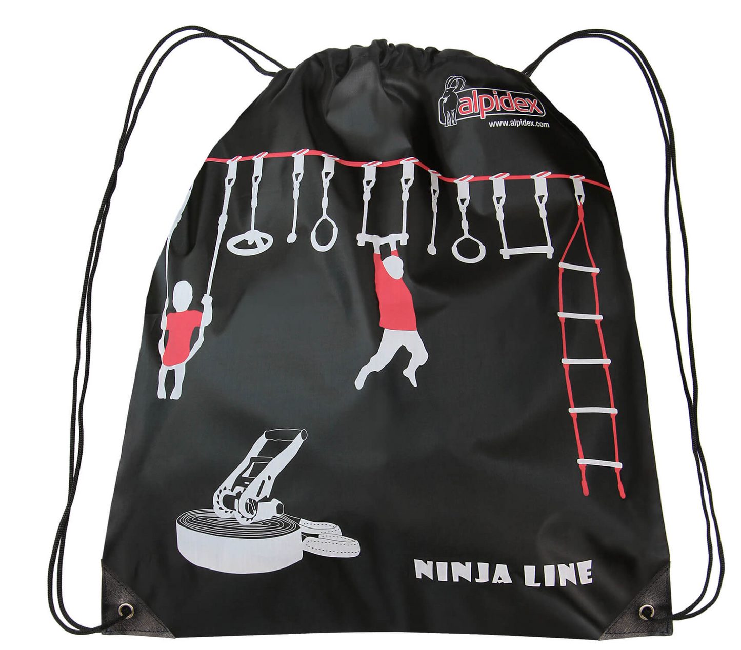 ALPIDEX Ninja Line Slackline Set 15 m für Jugendliche und Erwachsene mit Ringen Seilknoten