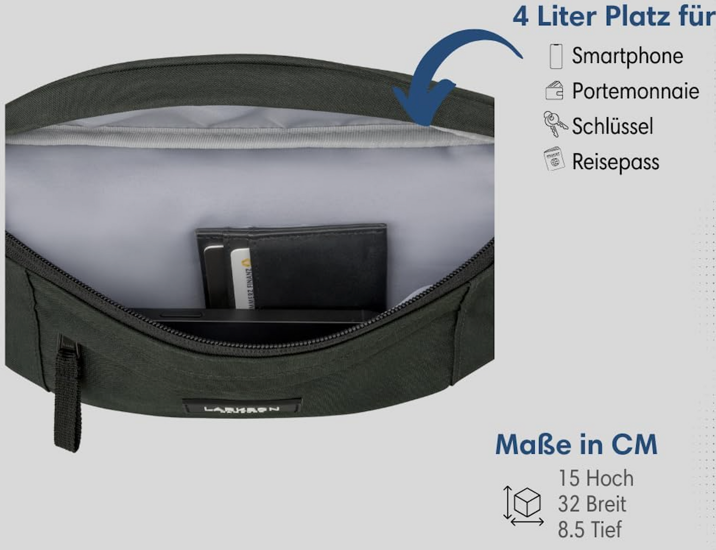 LARKSON Bauchtasche Damen & Herren Grün - Ole - Hüfttasche für Sport Outdoor Stadt - Gürteltasche Stylisch für Festival - Crossbody Bag mit Gurt - Wasserabweisend