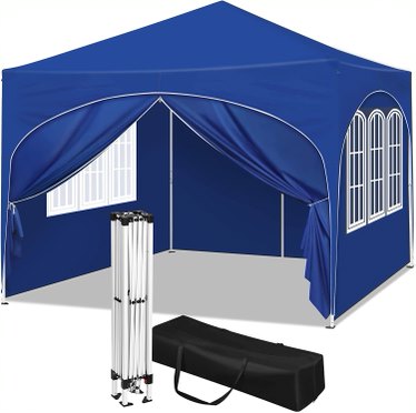 WOLTU Gazebo, Folding Gazebo 3x3 m, with 4 Sidewalls, Party Tent Water-Repellent UV Protection 50+, Height-Adjustable Garden Gazebo, with Carrying Bag, for Outdoor Garden Camping Blue