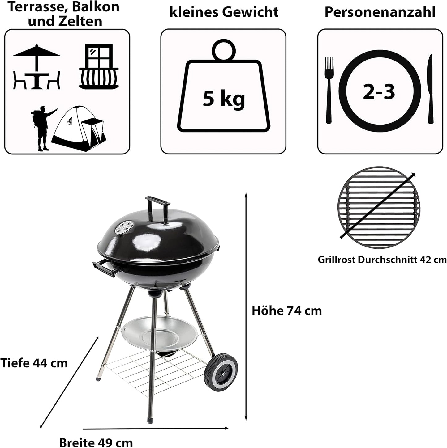 ACTIVA Kugelgrill Atlanta | Premium Grill mit einstellbarer Luftzufuhr, hochwertigem Grillrost & Deckel | Holzkohle Grill für ein gelungenes Barbecue