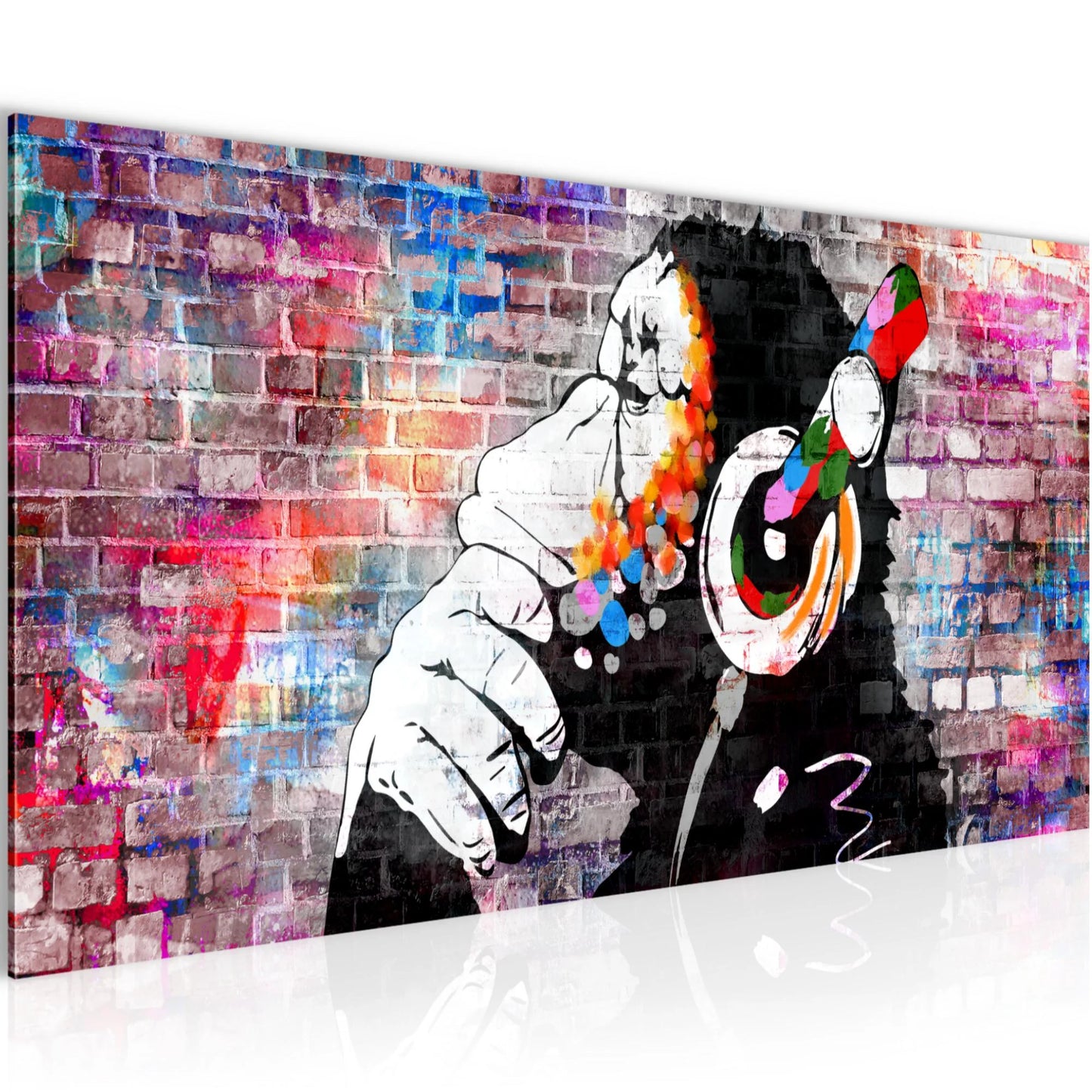 RunaArt - Bild Wohnzimmer Banksy Affe mit Kopfhörer, 100x40cm Schlafzimmer Flur Deko Wandbild