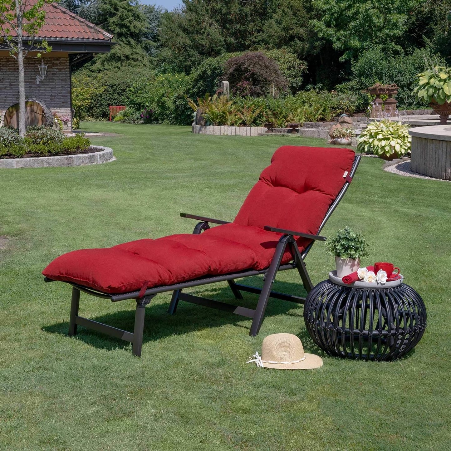 Beautissu cushion for garden lounger Flair RL - deckchair cushion 190x60x8 cm - cushion for sun lounger deckchair cushion for garden furniture in red