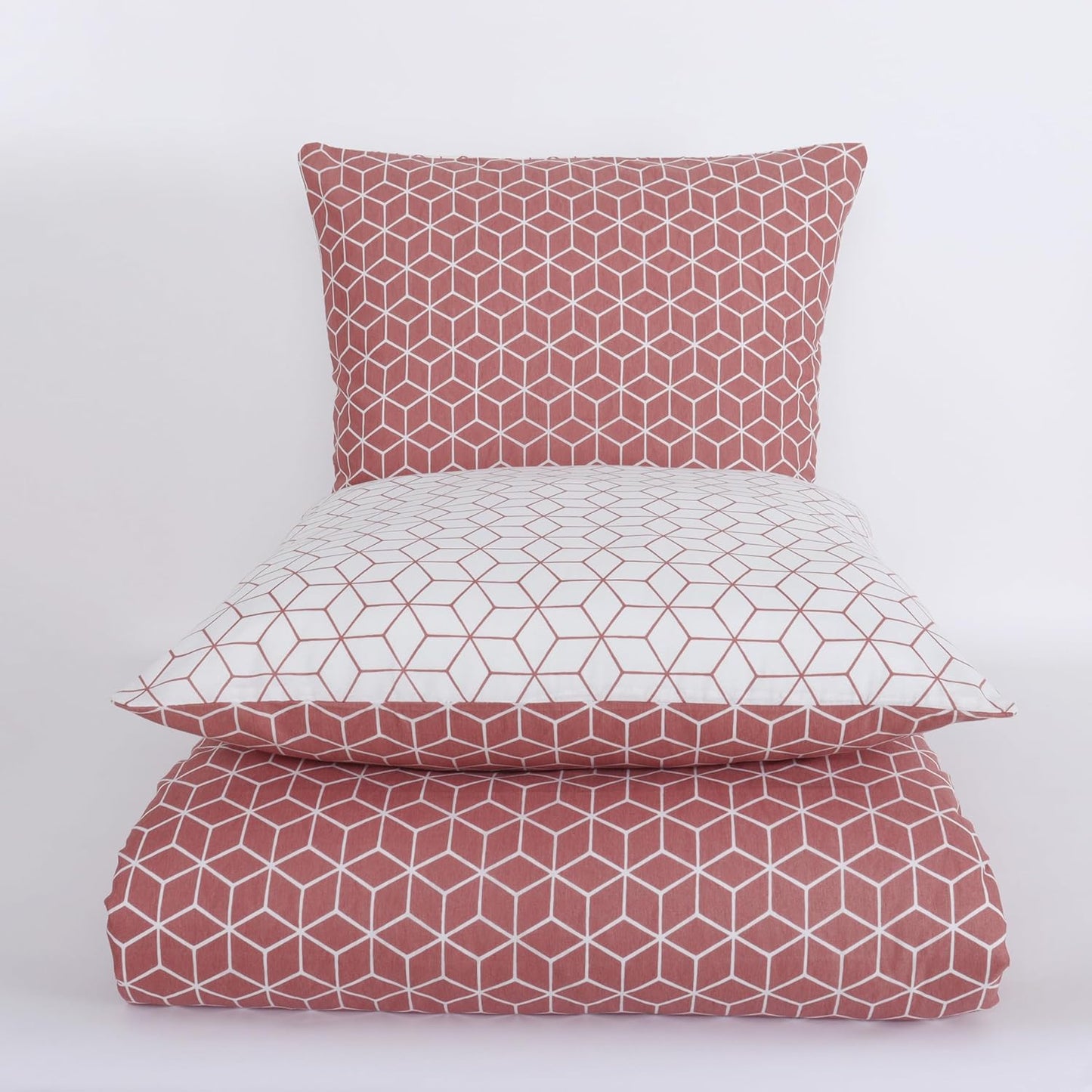 Vency Bettwäsche 240x220 3-Teilig Dunkelorange - Oeko-TEX 80% Baumwolle & 20% Polyester, 1x Bettbezug Reißverschluss + 2X Kissenbezug 65x65 Umschlagverschluss, Puzzle Modell