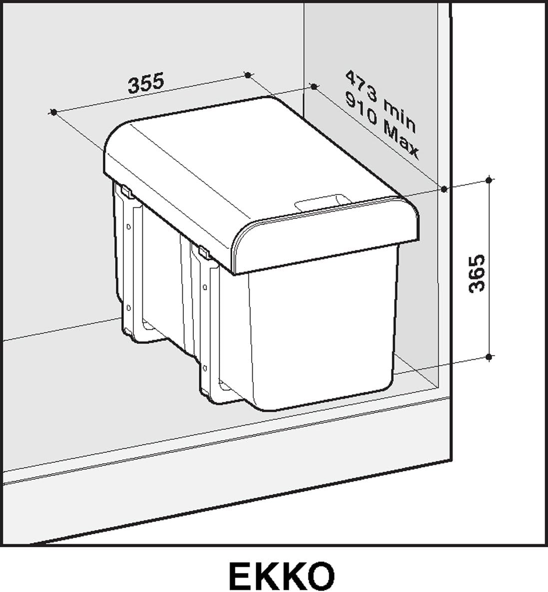 Quellmalz built-in waste bin 2x16 liters black from 40 cm cabinet width full extension waste bin