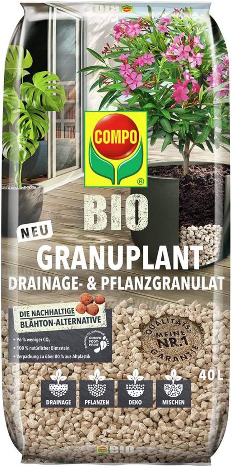 COMPO BIO GRANUPLANT® Drainage- und Pflanzgranulat – 100% natürlicher Bimsstein – nachhaltige Alternative zu Blähton 40L