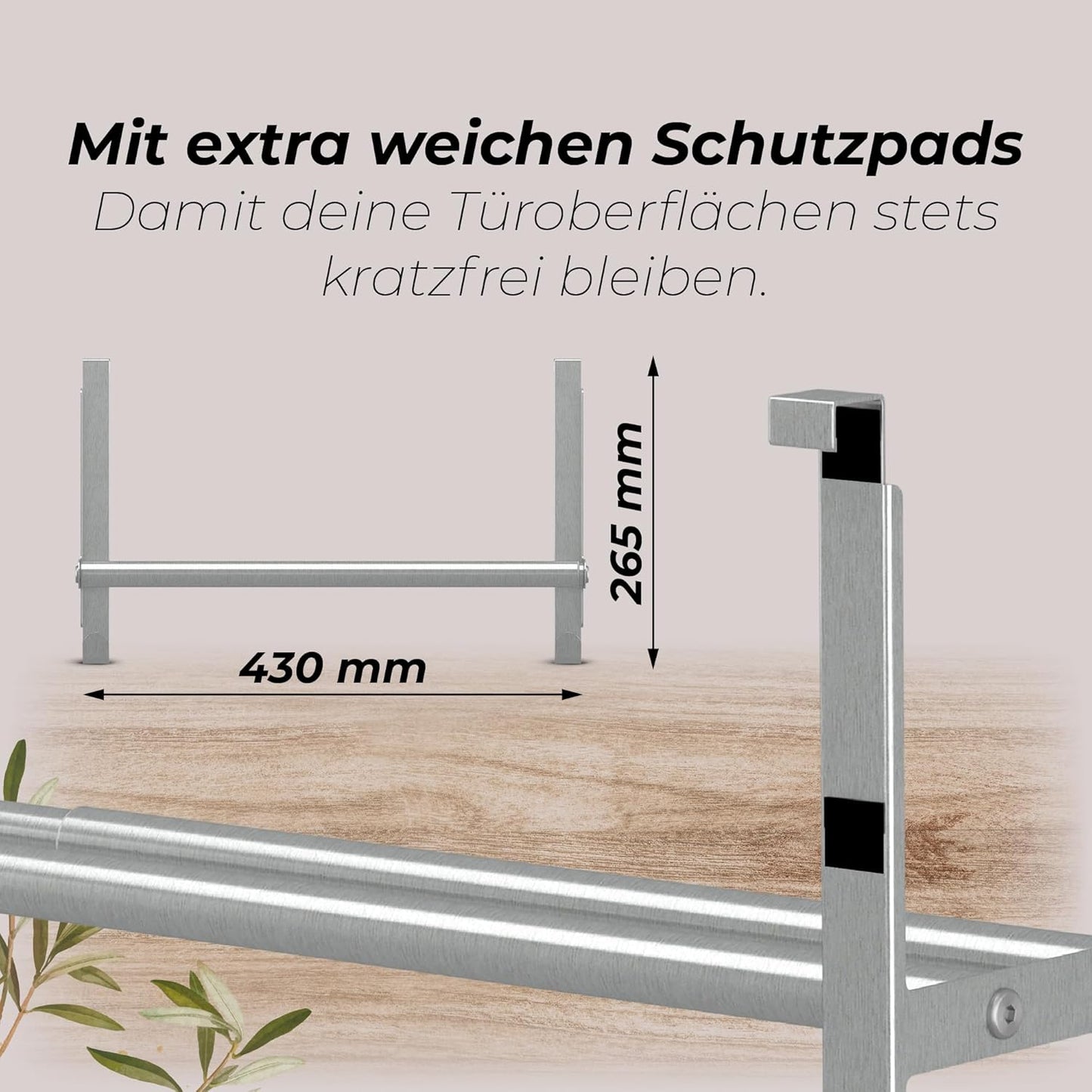 AKTION*** MDCASA Handtuchstange, Edelstahl I Handtuchhalter ohne Bohren & verstellbar inkl. Kratzschutz I Stabiler Handtuchhalter Tür für alle gängigen Türen