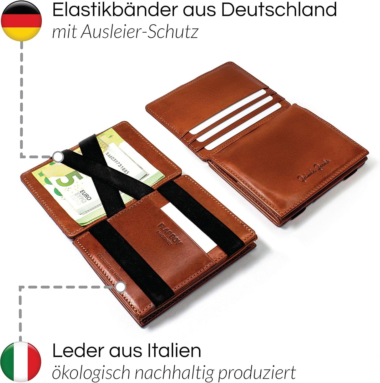 Jaimie Jacobs Flap Boy Das Original Magic Wallet mit Münzfach RFID-Schutz Magischer Geldbeutel Portemonaie mit Kleingeldfach Herren echtes Leder (Dunkelbraun)