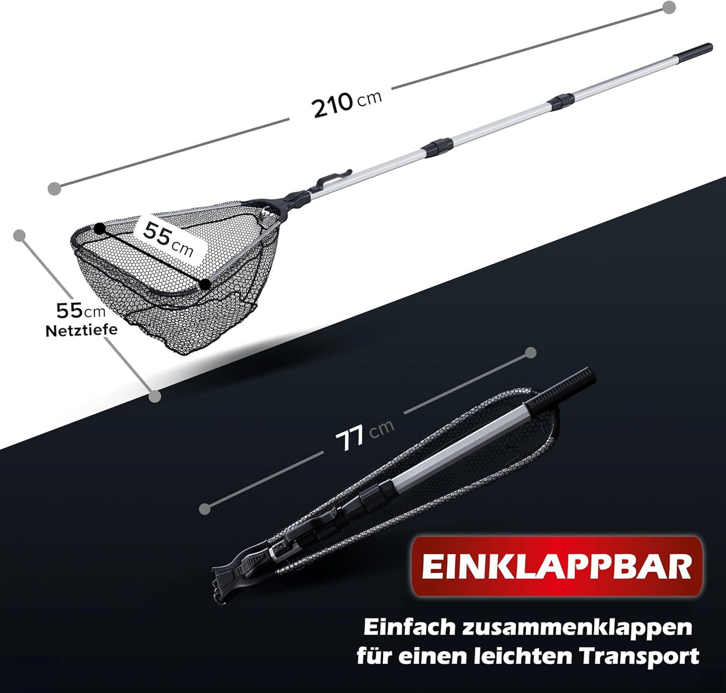 Paradox Fishing rubberized landing net 1.6m/2.1m I Telescopic landing net fishing rubberized fishing landing net I Landing net rubberized Landing net rubberized - Landing net fishing