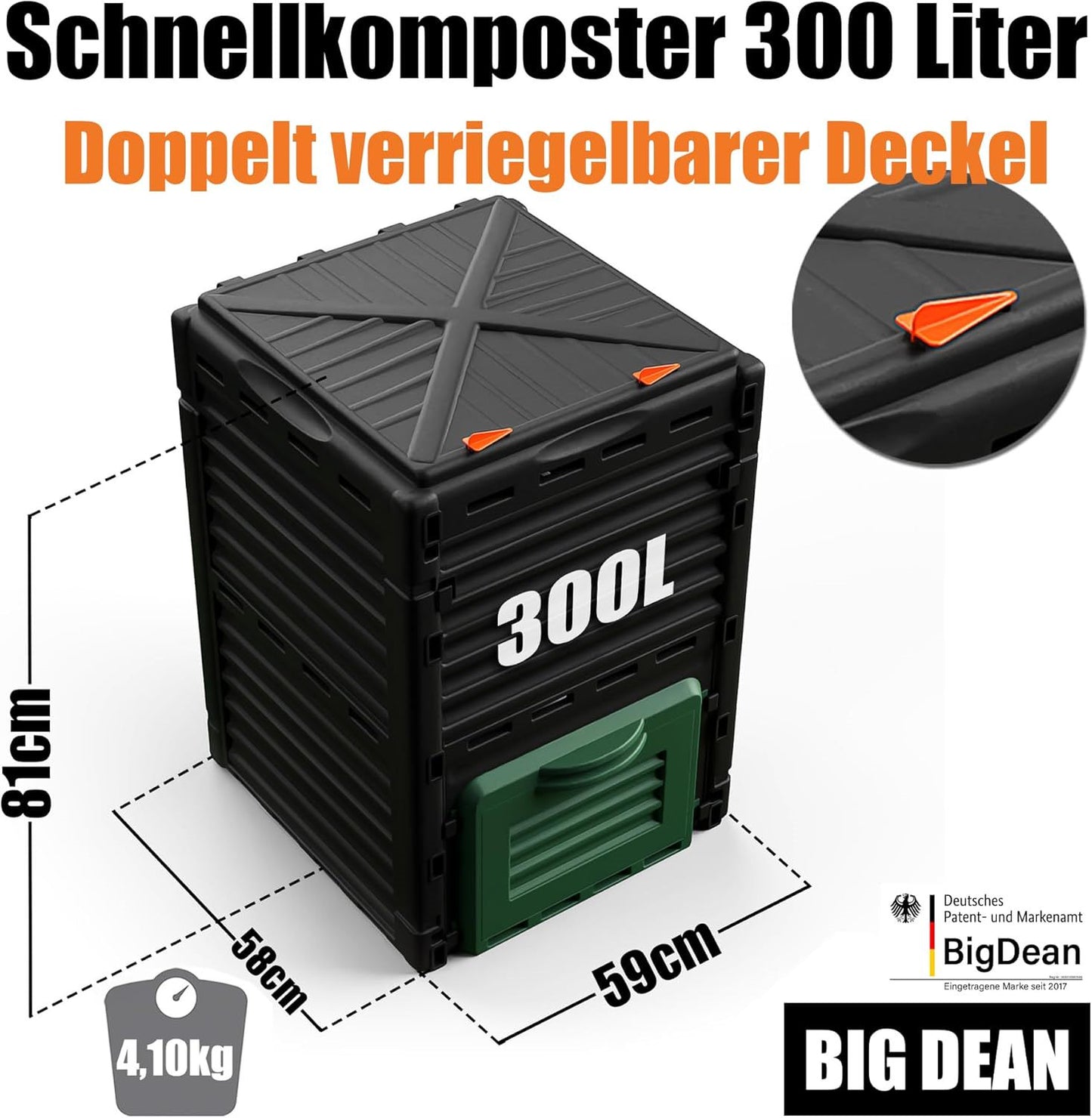 BigDean Garden Composter 300 Liters – Fast composter made of weatherproof plastic & Made in Europe