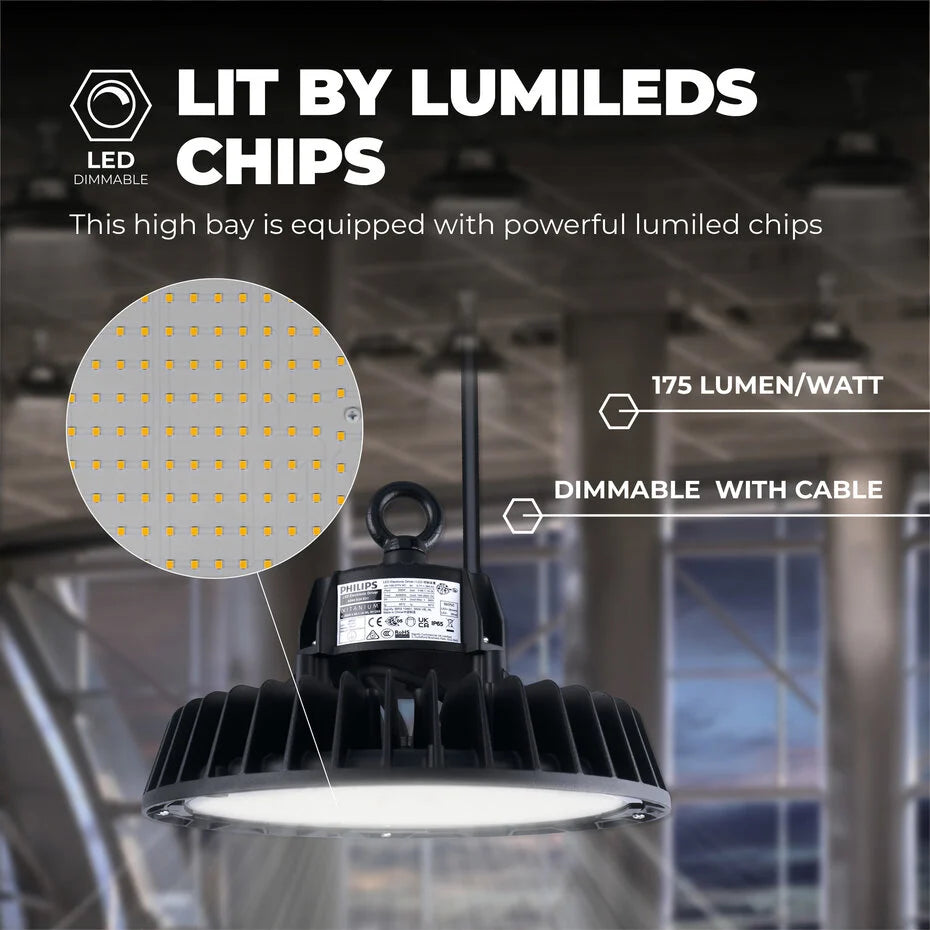 Luminaire LED haute baie 240 W - Driver Philips - 120° - 175 lm/W - 4 000 K - IP65 - Gradable - Certifié GS