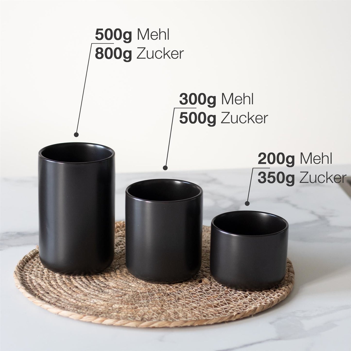 Moritz & Moritz 3x Vorratsdosen Schwarz 400ml, 600ml & 900 ml - Beschreibbar – 3x Keksdosen Keramik mit Deckel aus Bambus – Keramik Aufbewahrungsdose