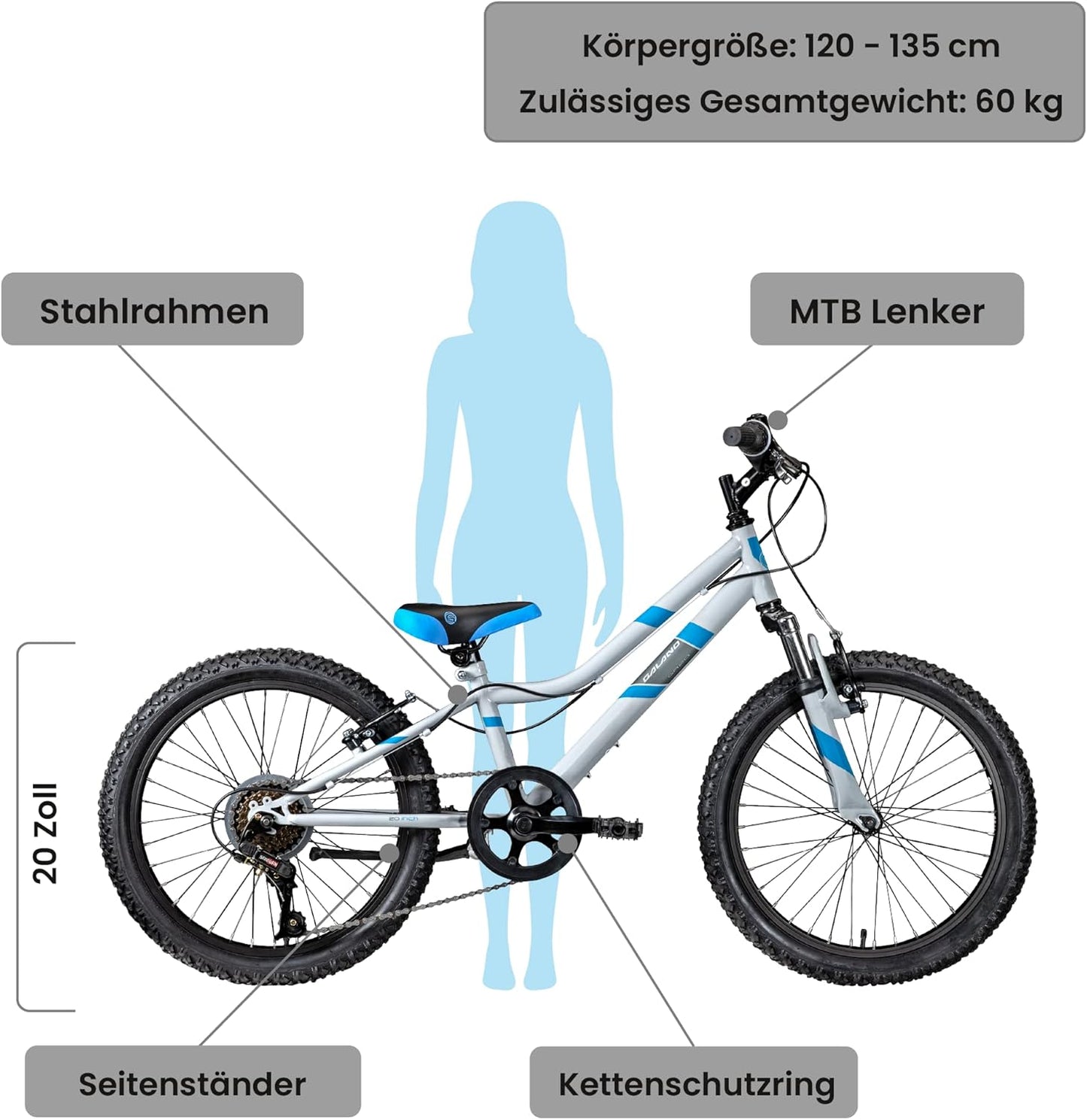 Galano Fahrrad Kinder ab 6 Jahre | Kinderfahrrad 120-135 cm für Mädchen und Jungen mit 7 Gang | 20 Zoll Mountainbike mit Federgabel | leichtes Hardtail Bike | GA20