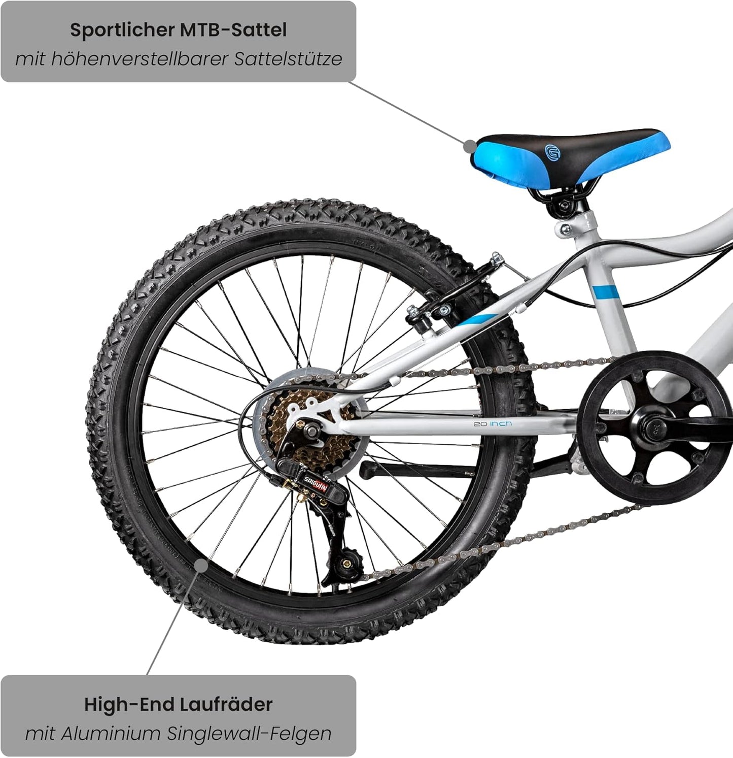 Galano Fahrrad Kinder ab 6 Jahre | Kinderfahrrad 120-135 cm für Mädchen und Jungen mit 7 Gang | 20 Zoll Mountainbike mit Federgabel | leichtes Hardtail Bike | GA20