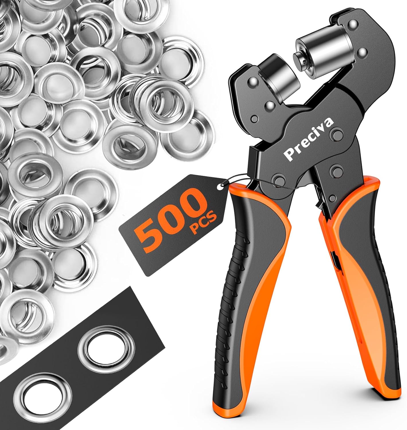 Eyelet pliers set, professional eyelet pliers with lever technology. Safe eyelet press 10mm with 500 eyelets. Magnetic eyelet press made of hardened steel. Eyelet punch for PVC banners, tarpaulins, cardboard.