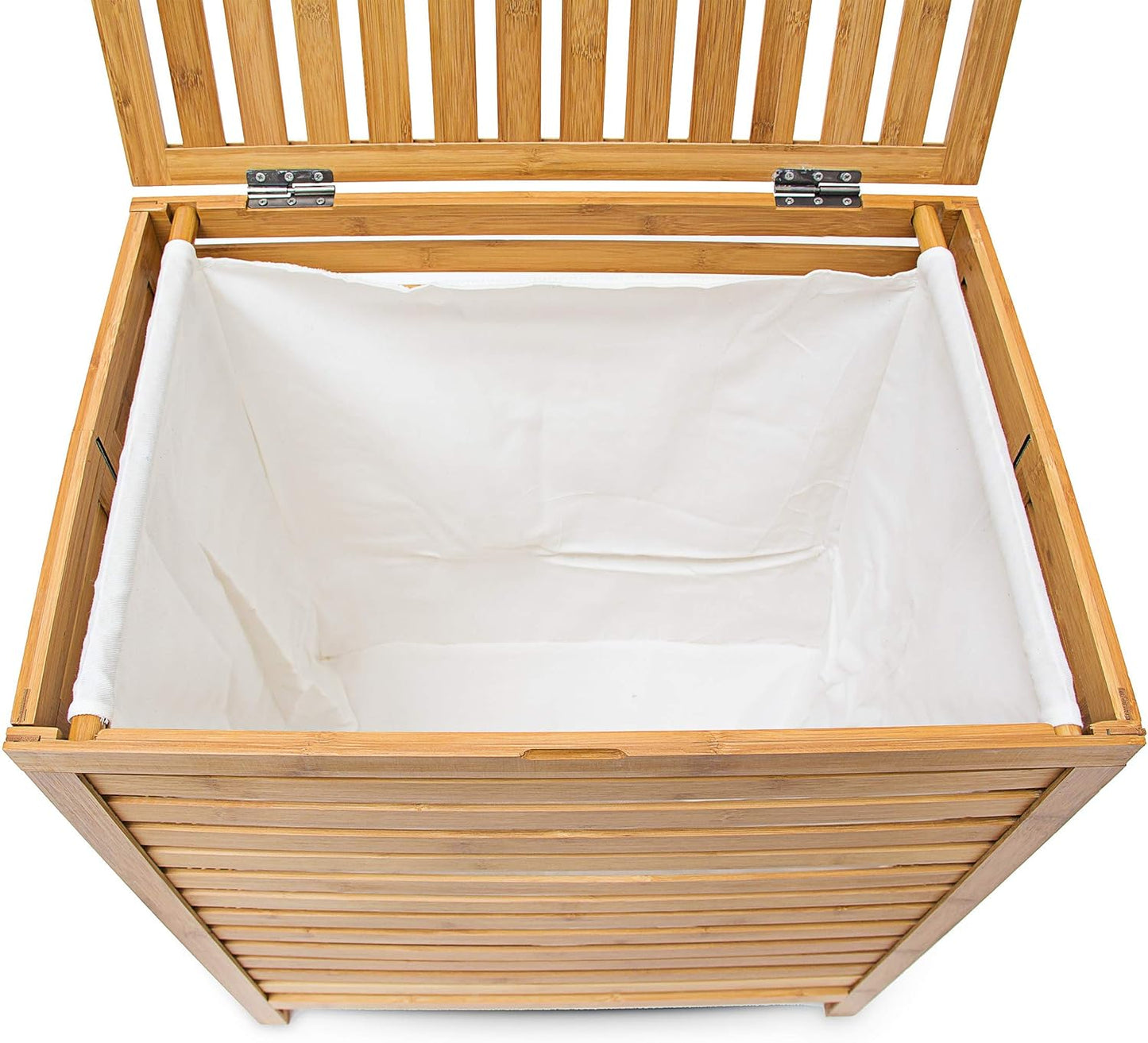 Relaxdays Wäschetruhe, Bambus, HxBxT: 60 x 50,5 x 35,5 cm, herausnehmbarer Wäschesack, Volumen 100 l, Wäschekorb, natur