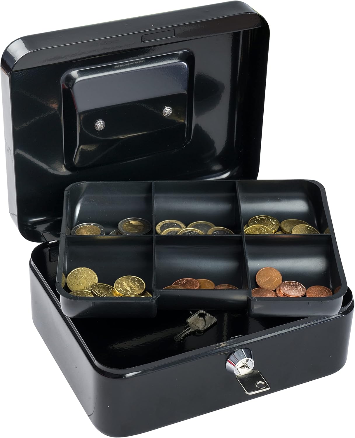 SAX cash box 20x16x9 cm, 5-compartment coin insert, BLACK