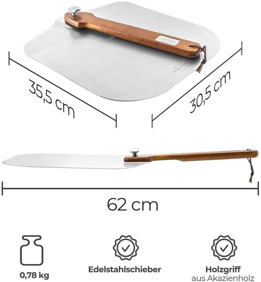 SILBERTHAL Pizza Peel Stainless Steel 30cm - Acacia Wood Handle - Pizza Shovel - Dishwasher Safe - Robust Pizza Pan