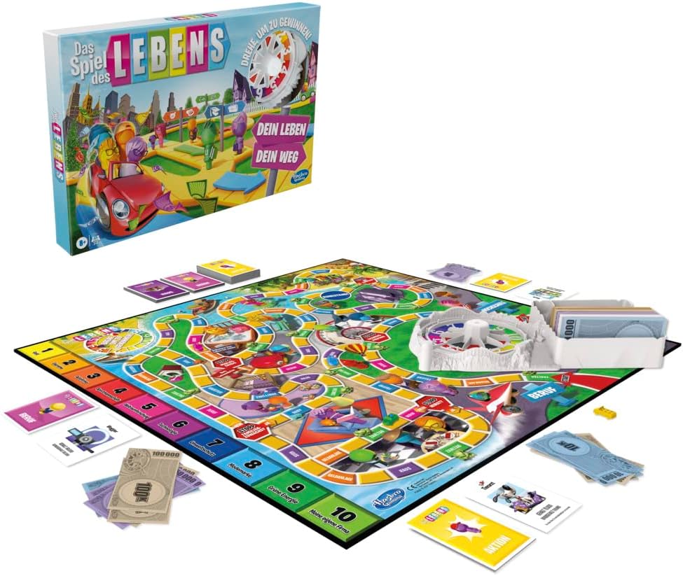 Hasbro Das Spiel des Lebens, Brettspiel für die ganze Familie für 2 – 4 Spieler, für Kinder ab 8 Jahren, enthält Bunte Stifte