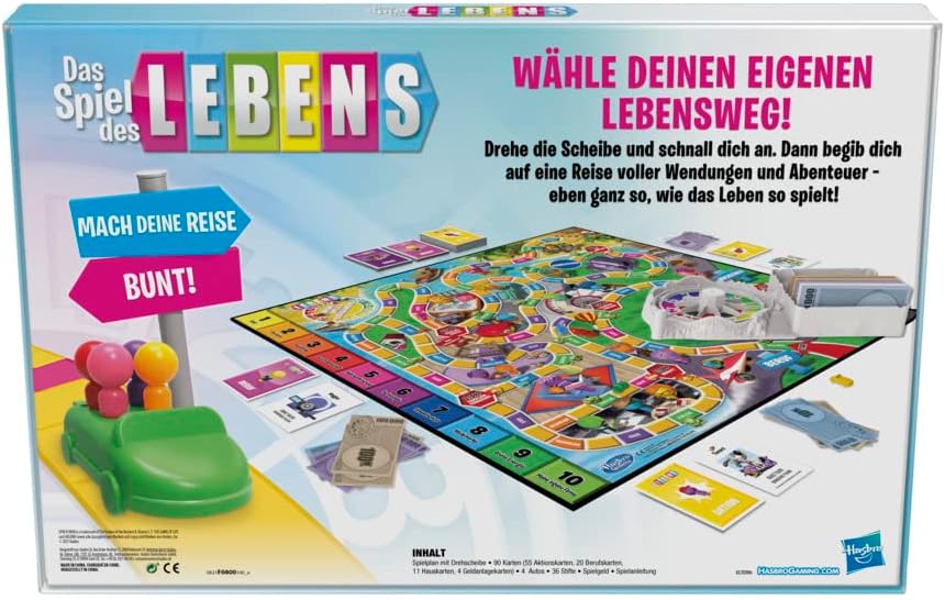 Hasbro Das Spiel des Lebens, Brettspiel für die ganze Familie für 2 – 4 Spieler, für Kinder ab 8 Jahren, enthält Bunte Stifte