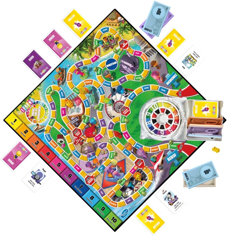Hasbro Das Spiel des Lebens, Brettspiel für die ganze Familie für 2 – 4 Spieler, für Kinder ab 8 Jahren, enthält Bunte Stifte