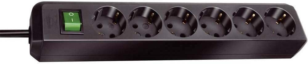 Brennenstuhl Eco-Line, Steckdosenleiste 6-Fach (Steckerleiste mit erhöhtem Berührungsschutz, Schalter und 3m Kabel) schwarz