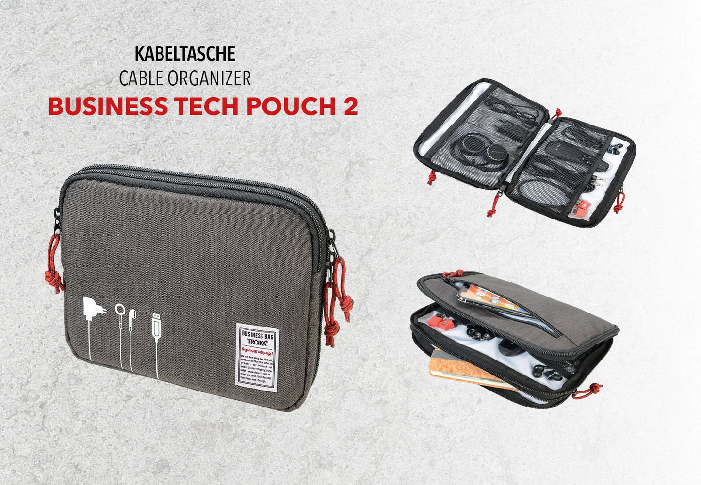 Troika - Kabeltasche für Elektronikzubehör mit Reißverschluss und Tragegriff BUSINESS TECH POUCH