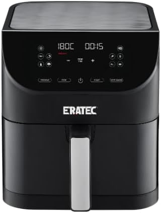 ERATEC AF-60 Heißluftfritteuse XXL 5,5L 1500W Air Fryer ohne Öl Heisluftfritöse mit LED Touchscreen Display und 10 voreingestellten Programmen sowie Timer Funktion Schwarz