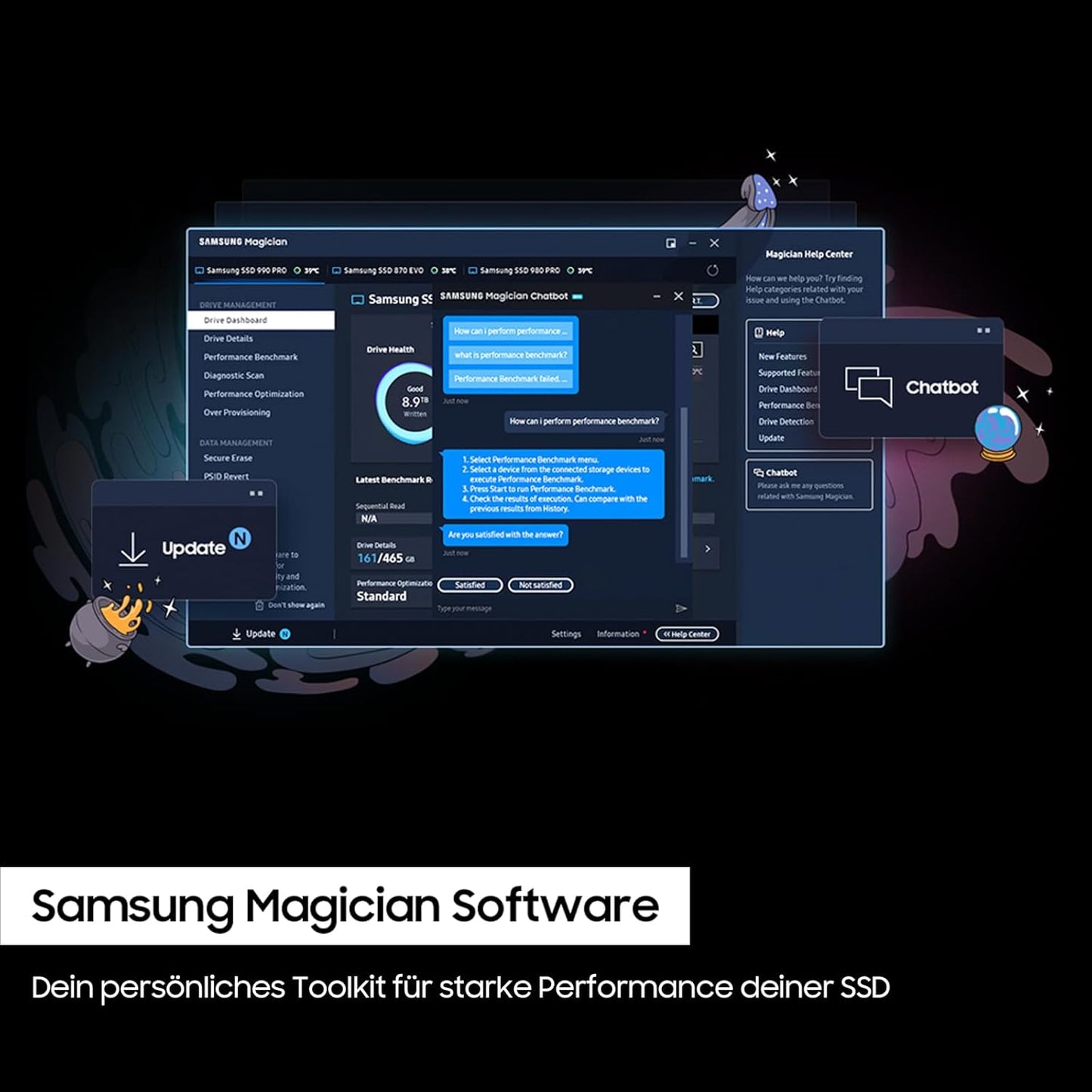 Samsung 990 PRO NVMe M.2 SSD, 2 TB, PCIe 4.0, 7.450 MB/s Lesen, 6.900 MB/s Schreiben