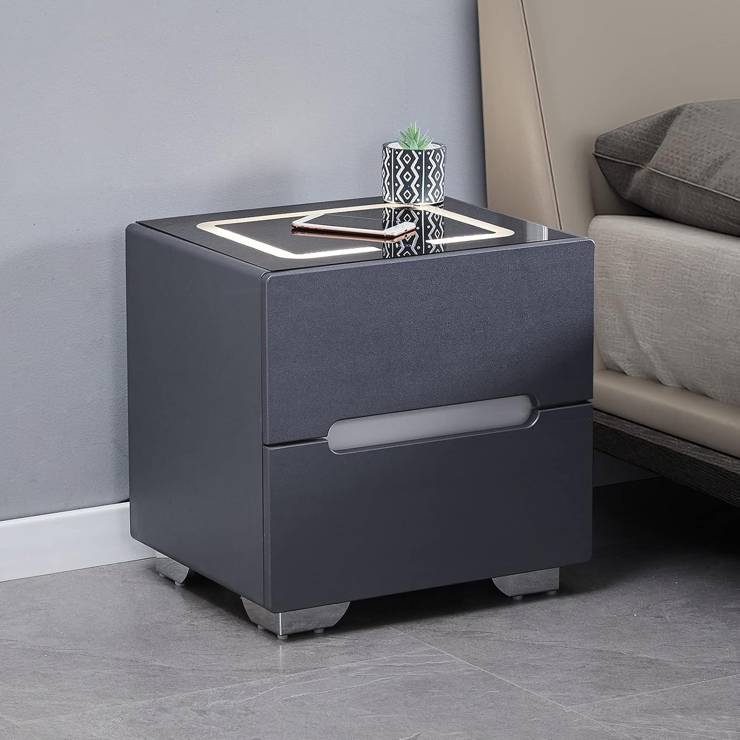Table de chevet pour chambre à coucher avec chargeur sans fil et commande tactile couleur