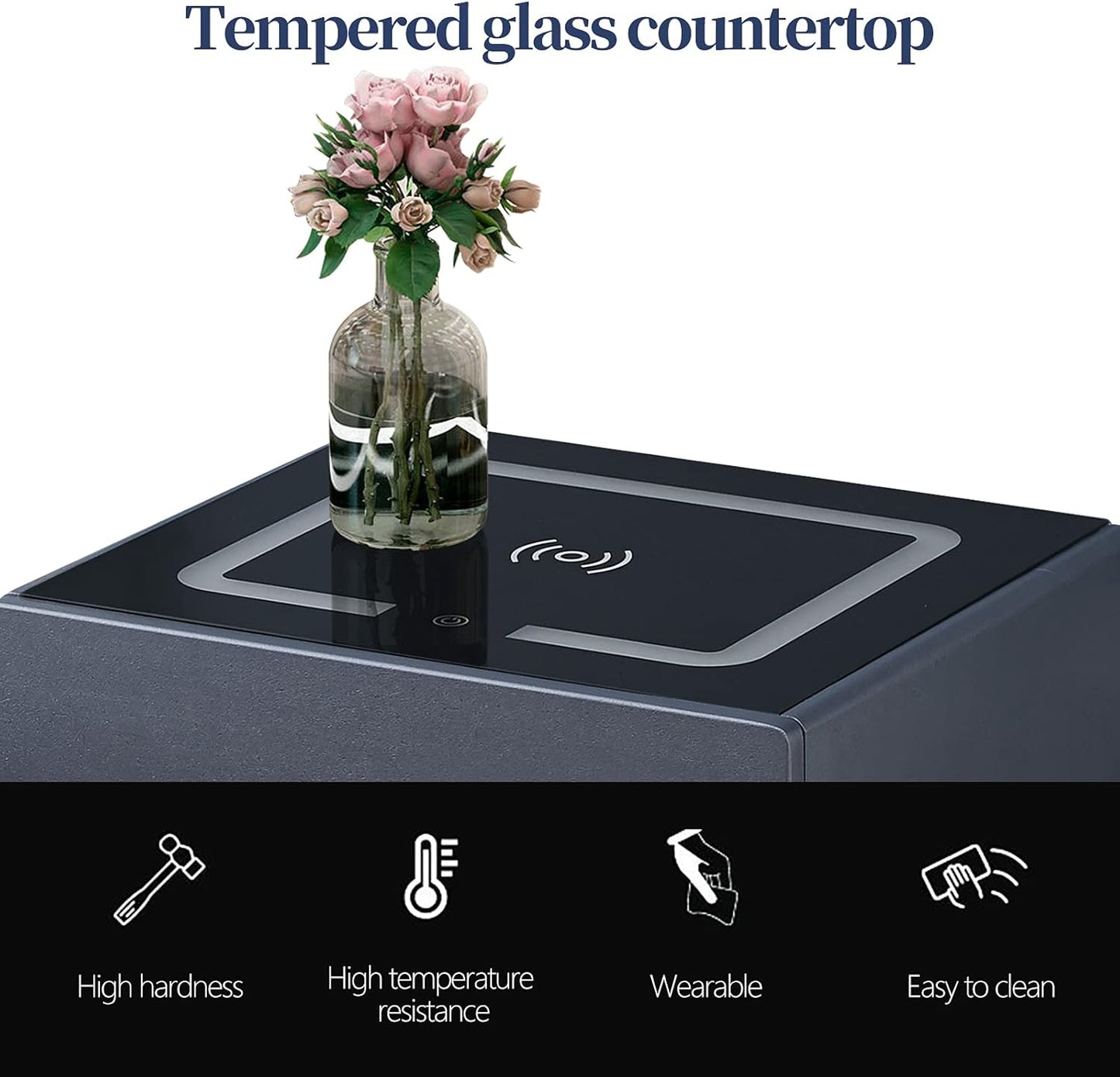 Table de chevet pour chambre à coucher avec chargeur sans fil et commande tactile couleur