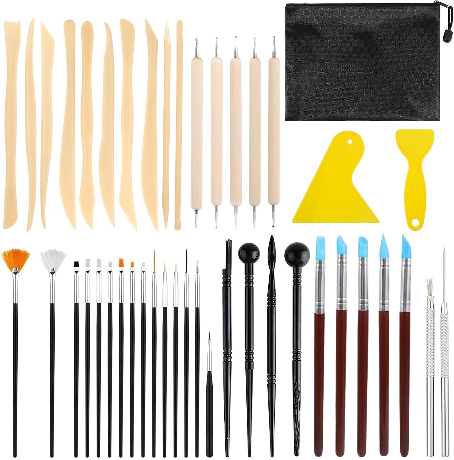 DICLLY 44 Stück Hochwertige Töpferwerkzeug Set - Modellierwerkzeug,Carving Tools,Keramik Werkzeug für Schnitzarbeiten Mit Aufbewahrungstasche,DIY Kunsthandwerk für Töpfer & Anfänger
