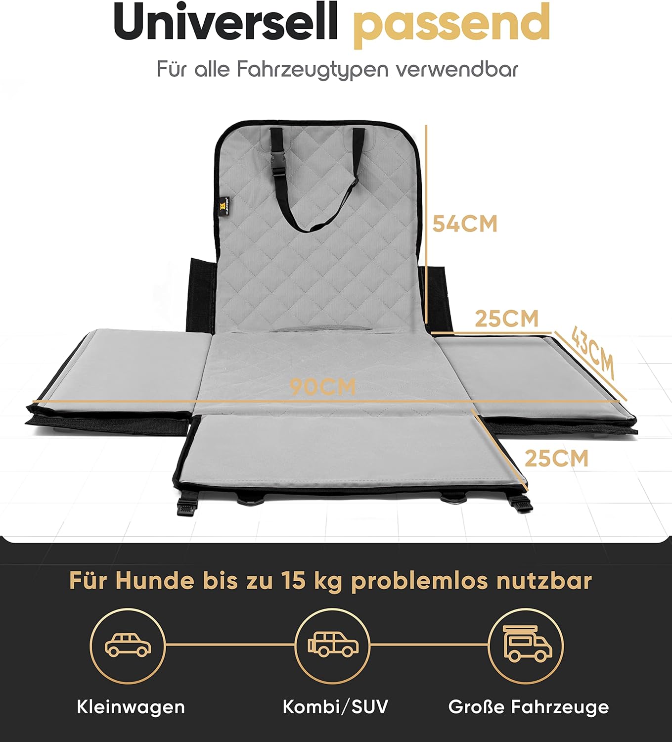 Siège auto pour chien ultra-résistant HELDENWERK - Parois renforcées et 5 sangles - Siège auto imperméable pour chien (gris, taille standard)